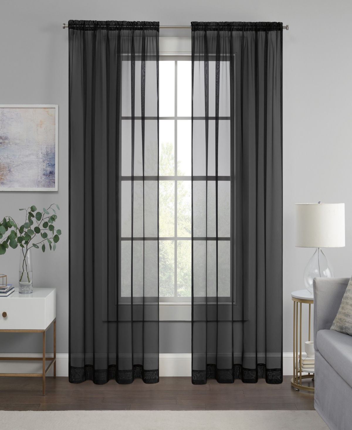 Eclipse Livia Sheer Voile Rod Pocket Curtain Panel, 59" X 63" In Black