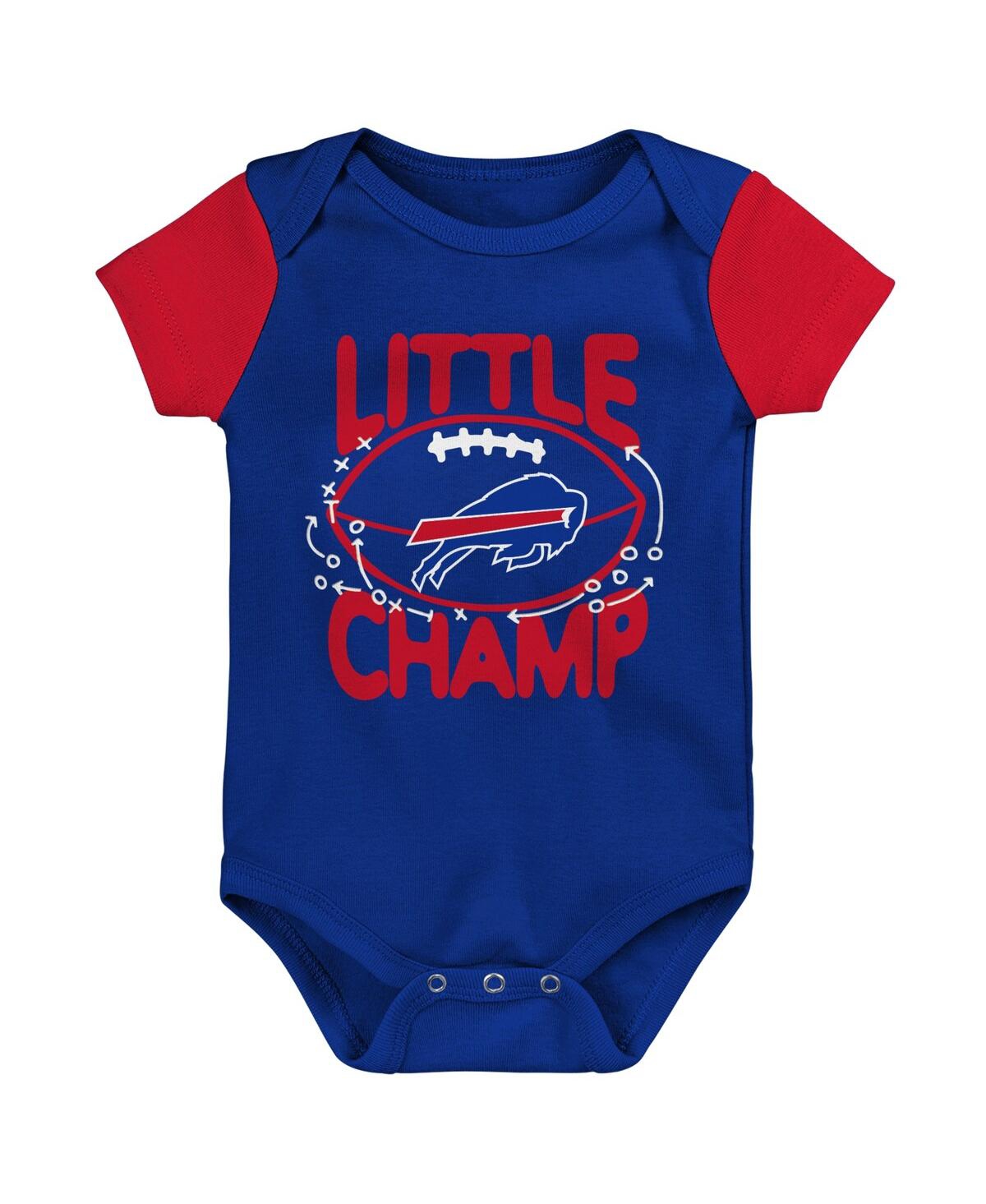 Newborn and Infant Boys and Girls Red Buffalo Bills Little Champ Three-Piece Bodysuit Bib and Booties Set - Royal