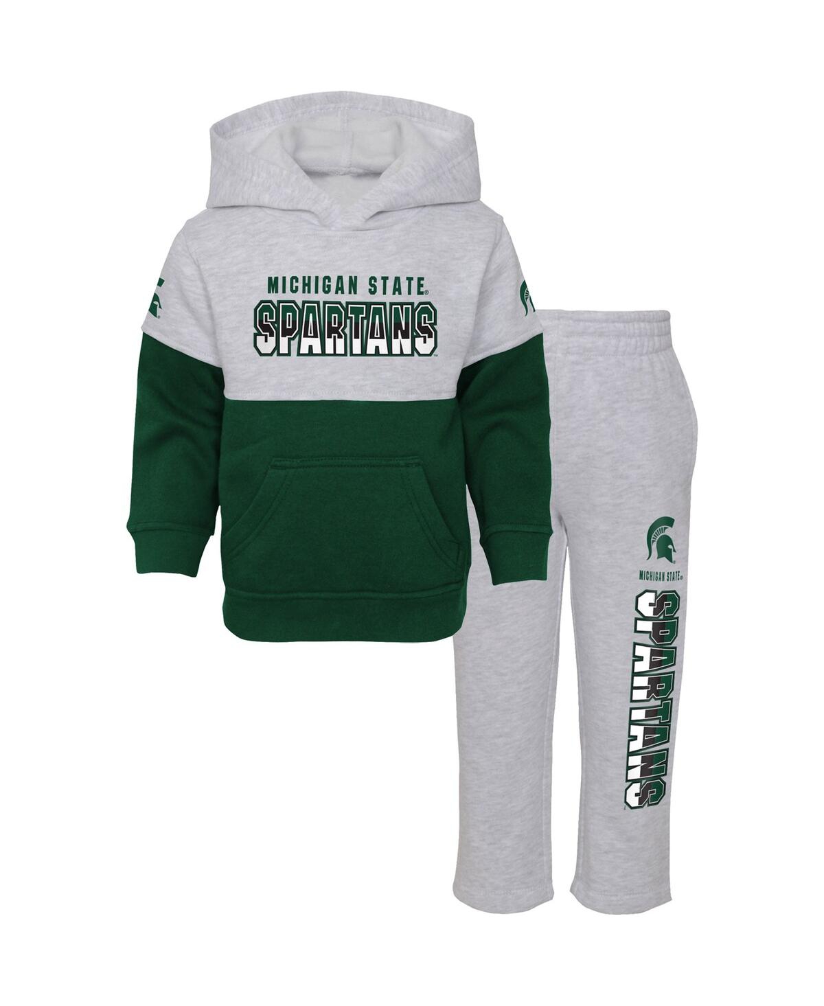 Outerstuff Toddler Boys Heather Gray, Green Michigan State Spartans Playmaker Pullover Hoodie And Pants Set In Heather Gray,green
