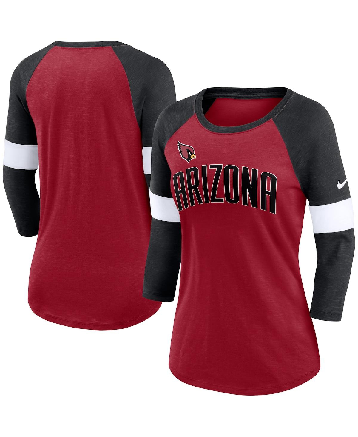Shop Nike Women's  Arizona Cardinals Cardinal, Heather Black Football Pride Raglan 3/4-sleeve T-shirt In Cardinal,heather Black