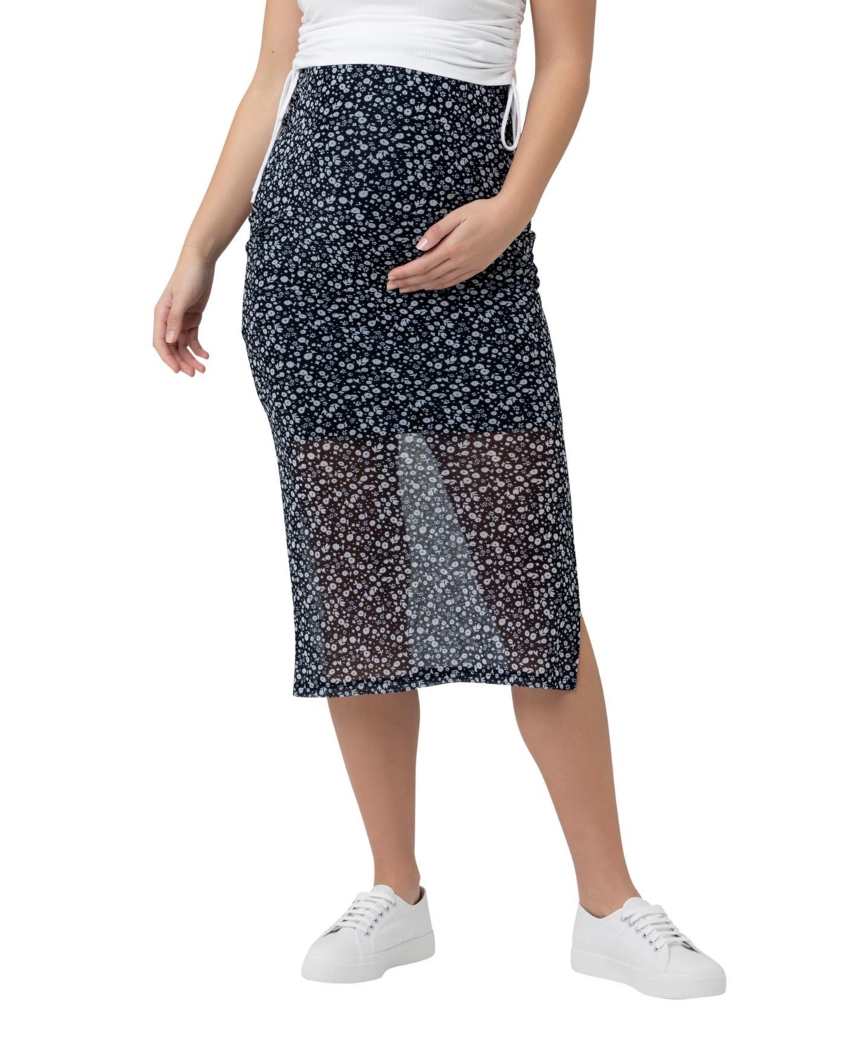Maternity Ditsy Mesh Midi Skirt - Navy / White