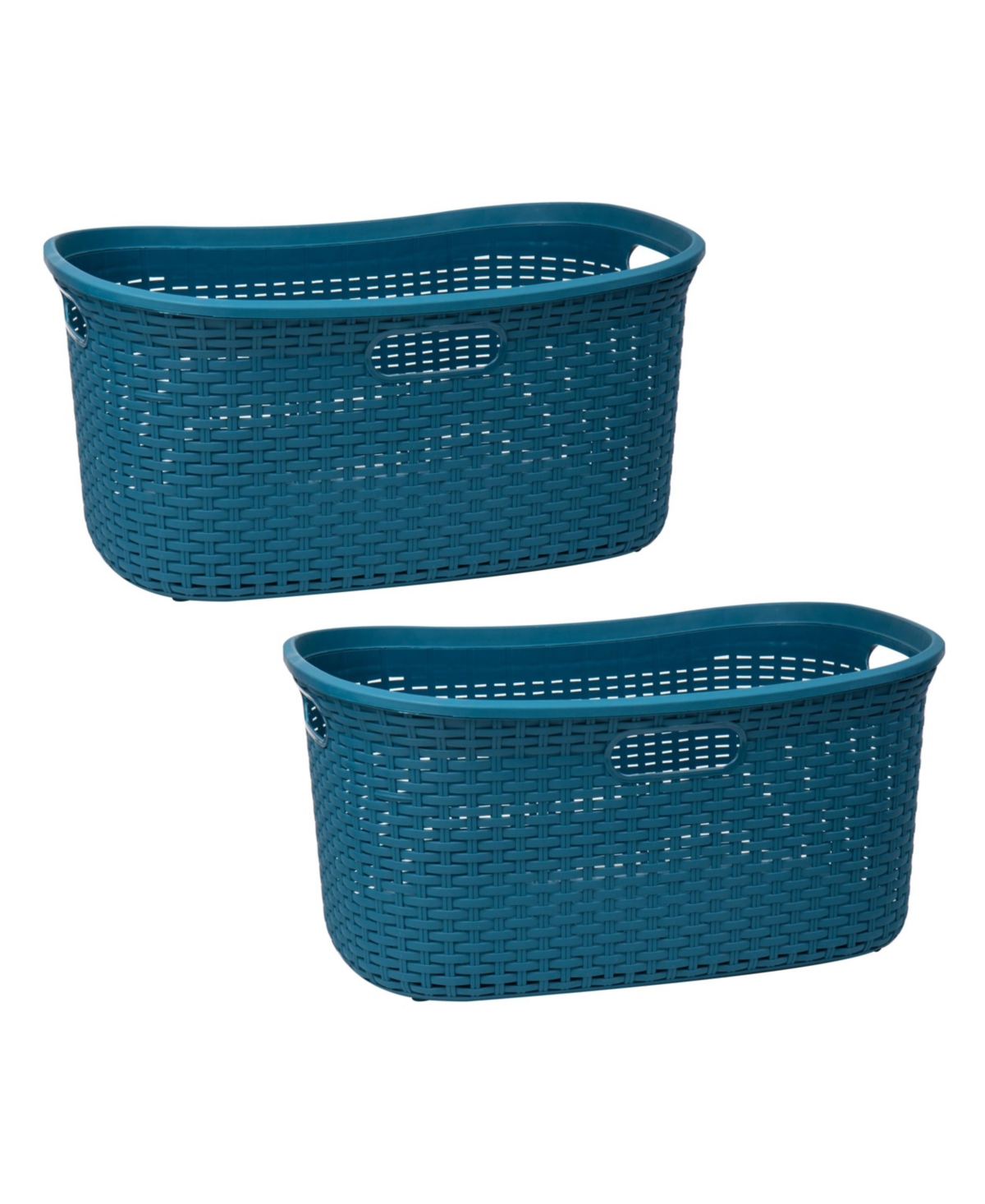 Basket Collection Laundry Basket, Cut Out Handles, Ventilated, Set of 2 - Blue