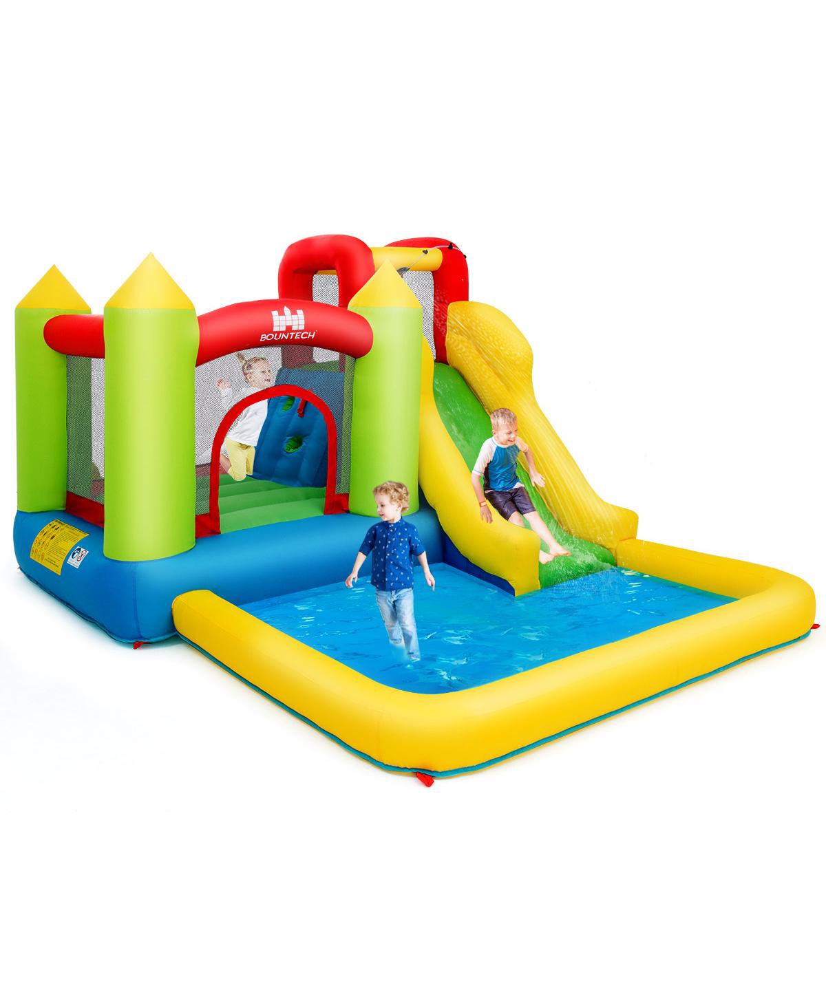 Bounce House Water Slide Jump Bouncer w/Climbing Wall - Green