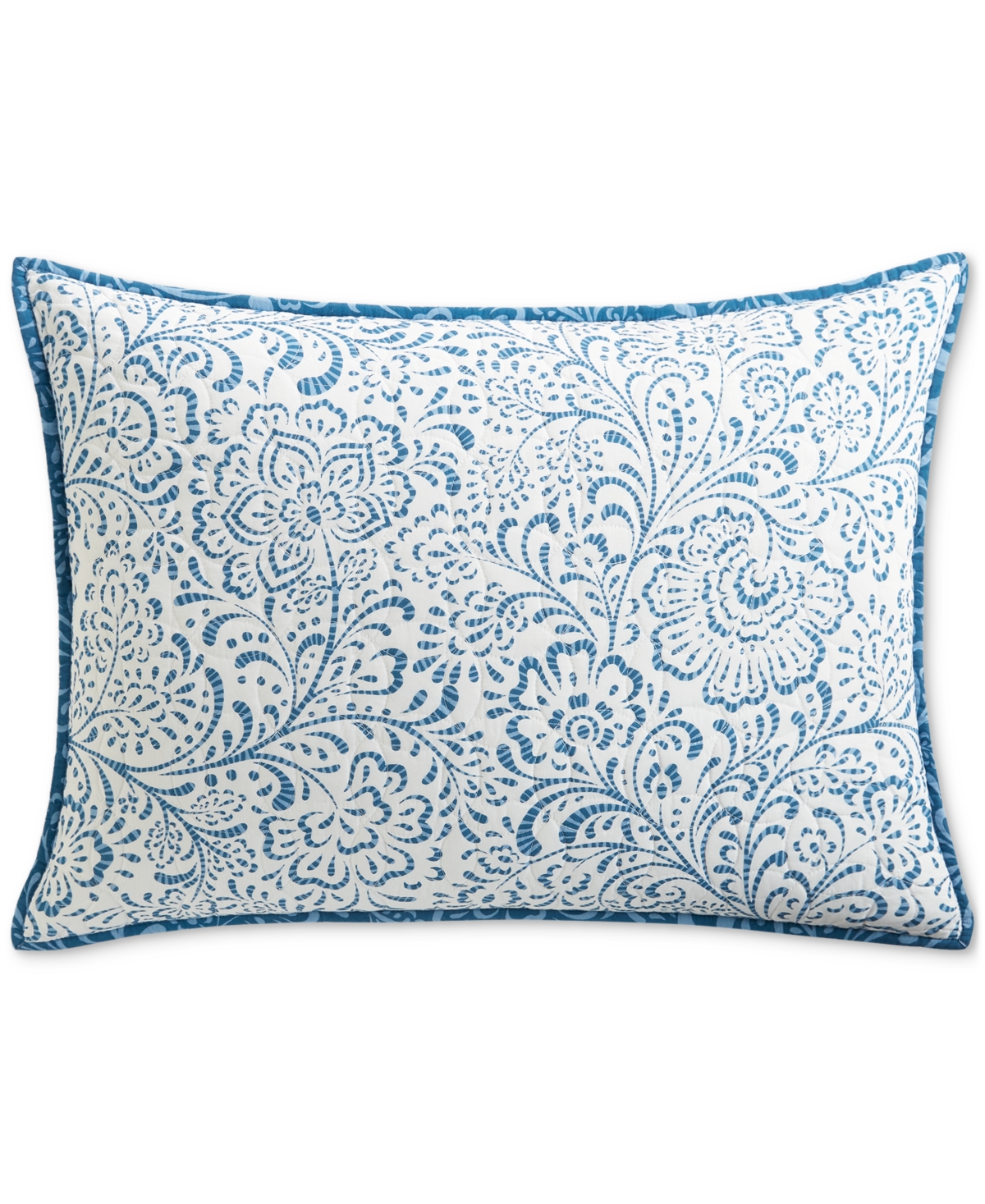 Painted Floral Cotton Sham, Standard, Created for Macy's - Blue Combo
