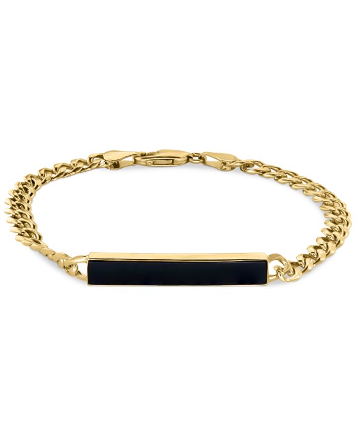 EFFY Collection EFFY® Men's Onyx Plate Link Bracelet in 14k Gold-Plated
