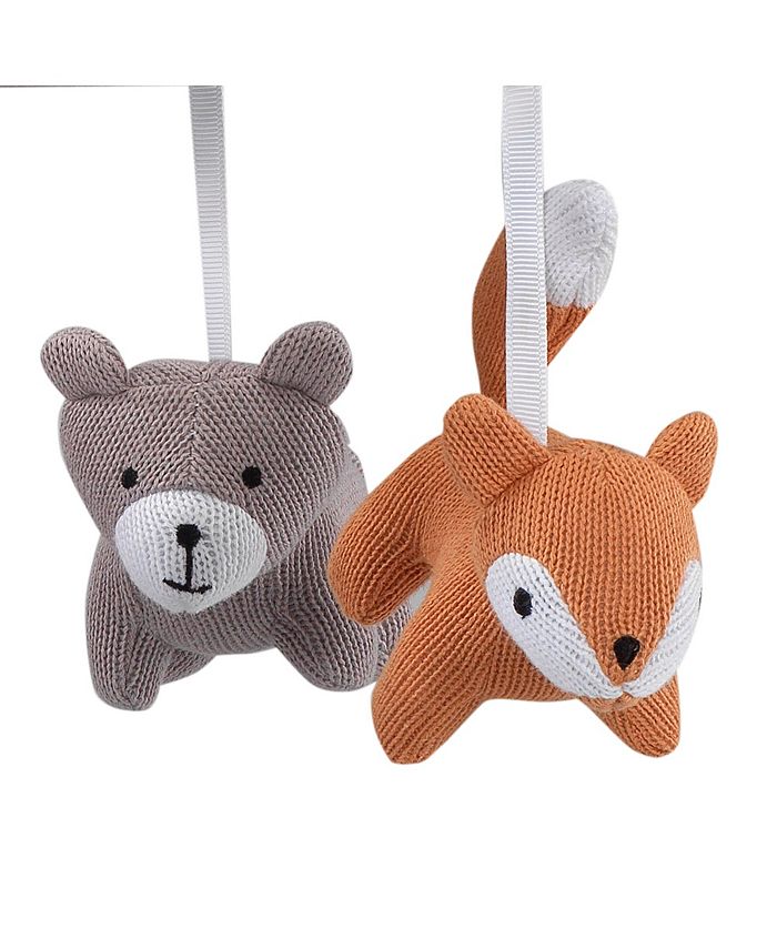 Lambs & Ivy Painted Forest Gray/Beige Fox and Bear Baby Crib Musical