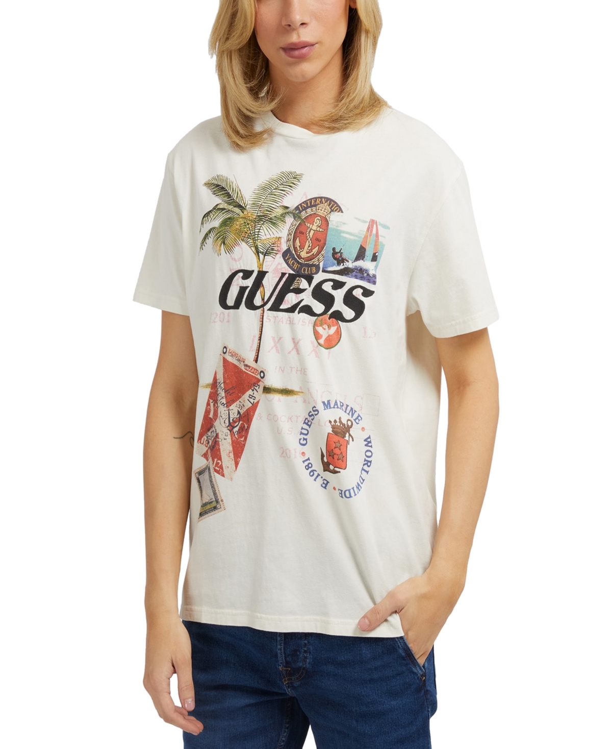 Guess Men's Short-sleeve Collage Graphic Crewneck T-shirt In Aspen White