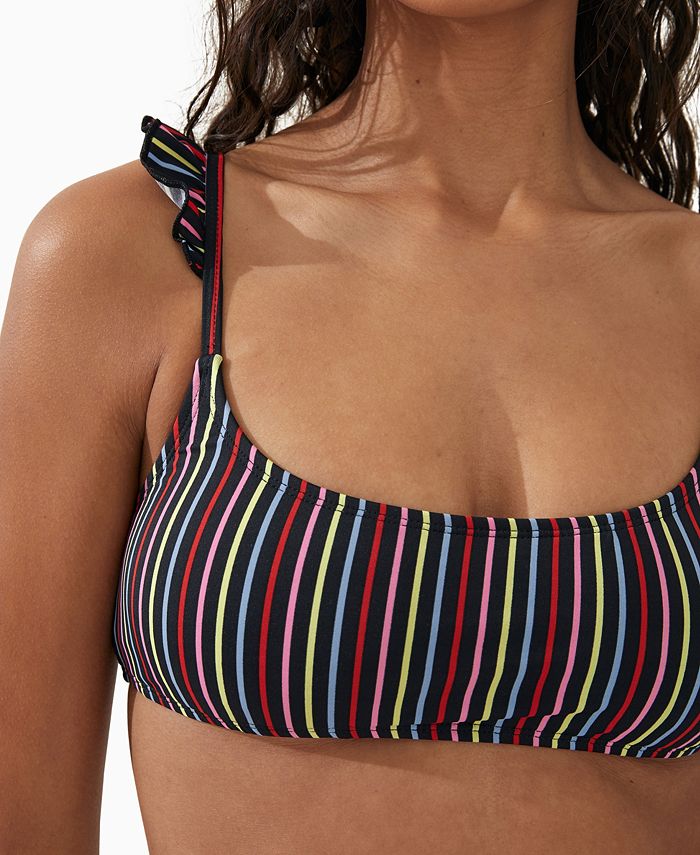 COTTON ON Women's Striped Scoop Neck FrillStrap Bikini Top Macy's