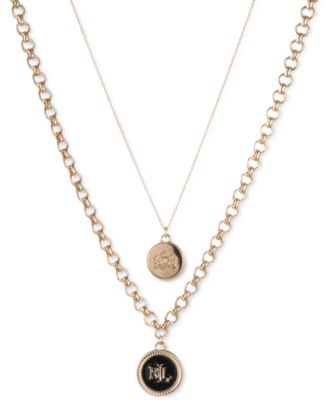 Lauren Ralph Lauren - Gold-Tone Jet Disc Double Row Pendant Necklace, 15" + 3" extender