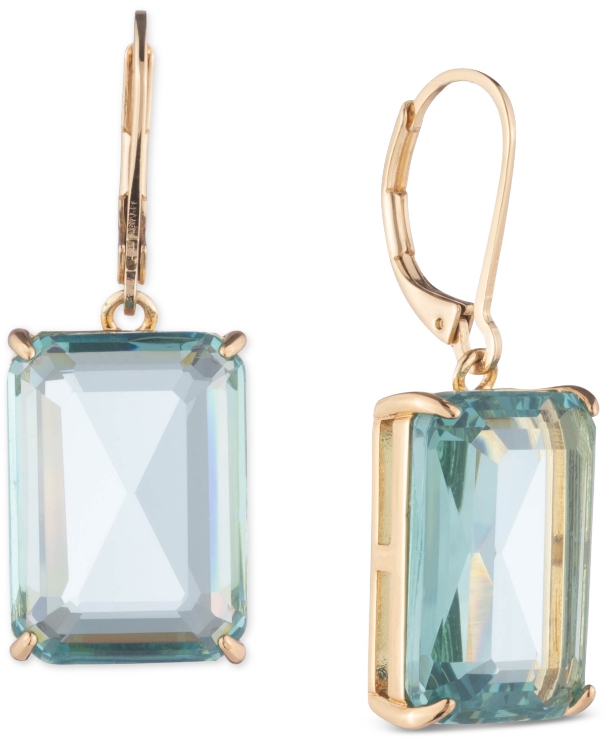 Lauren Ralph Lauren Gold-tone Color Emerald-cut Stone Drop Earrings In Blue