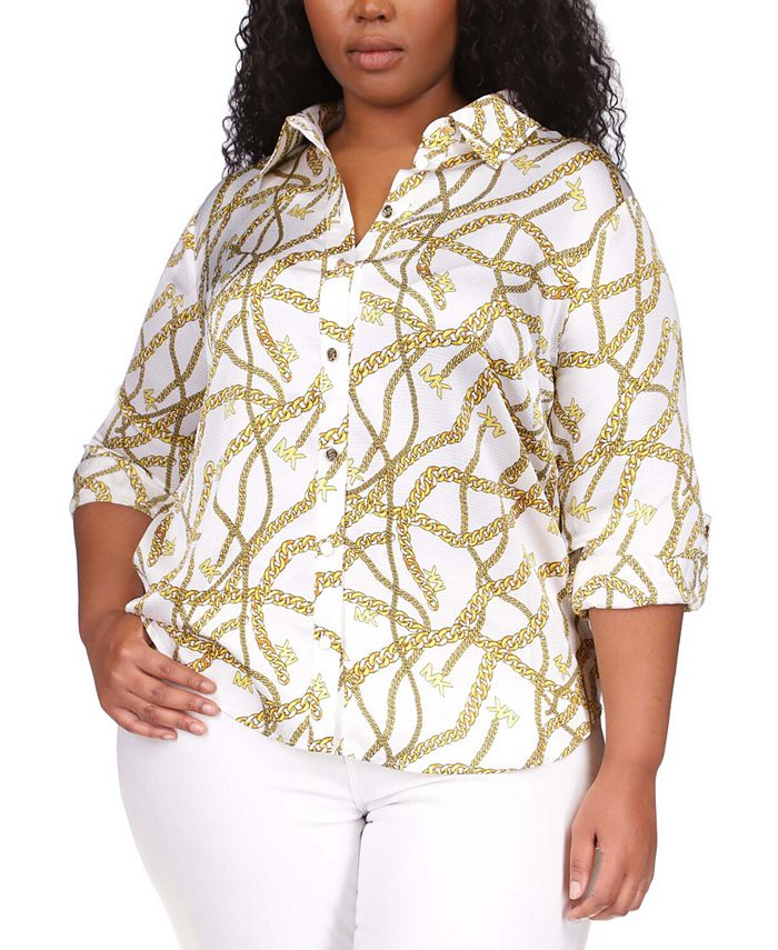 Michael Kors MICHEAL Plus Size Chain-Print Button-Down Shirt & Reviews -  Tops - Plus Sizes - Macy's
