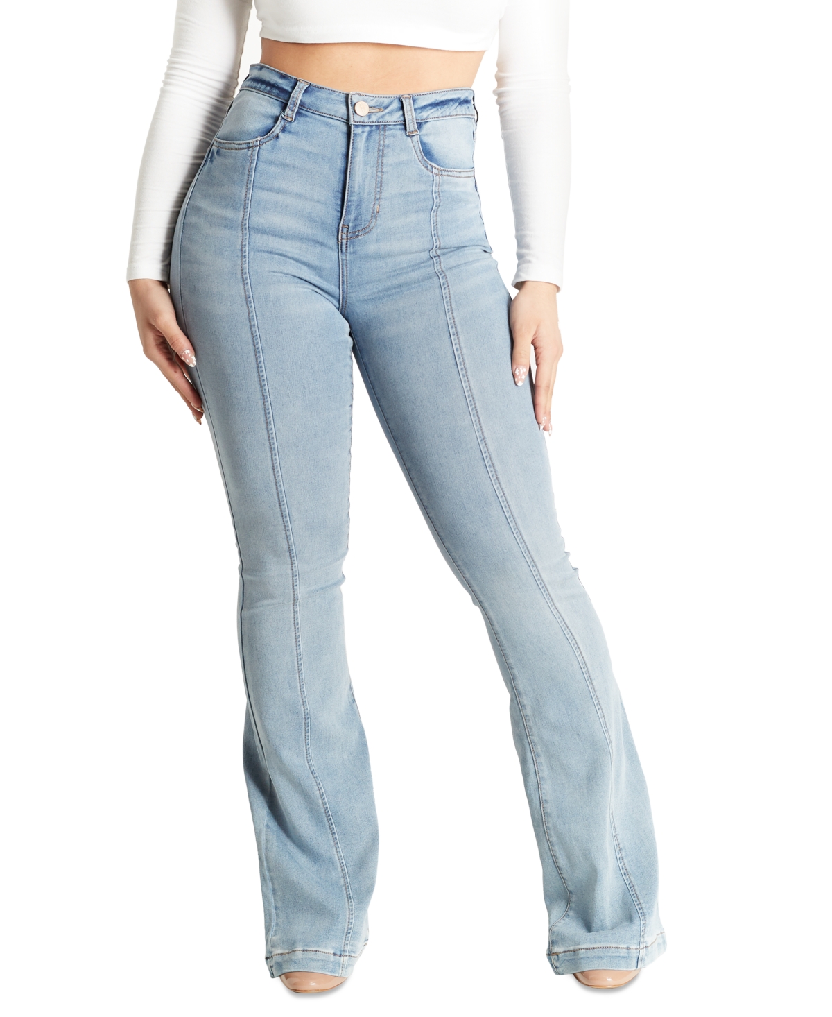 Dollhouse Juniors' Seam-Front Flare-Leg High-Rise Jeans