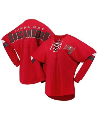 Women's Fanatics Branded Red Tampa Bay Buccaneers Spirit Jersey Lace-Up V-Neck Long Sleeve T-Shirt