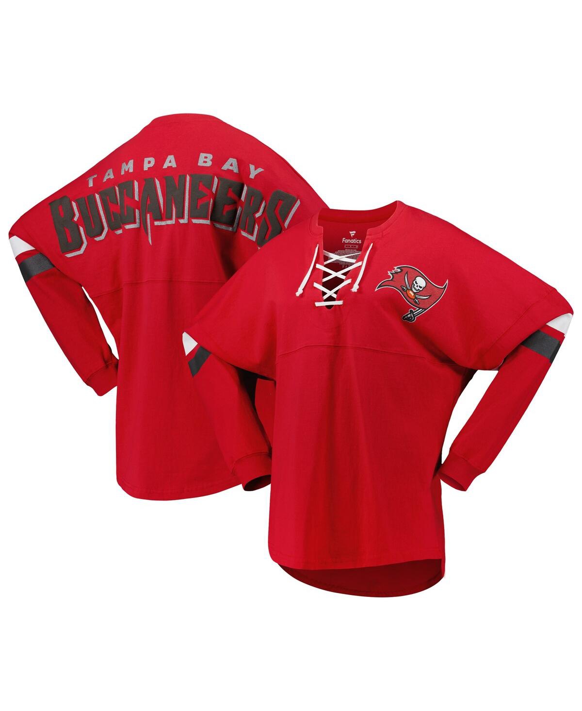 Fanatics Women's  Red Tampa Bay Buccaneers Spirit Jersey Lace-up V-neck Long Sleeve T-shirt In Red