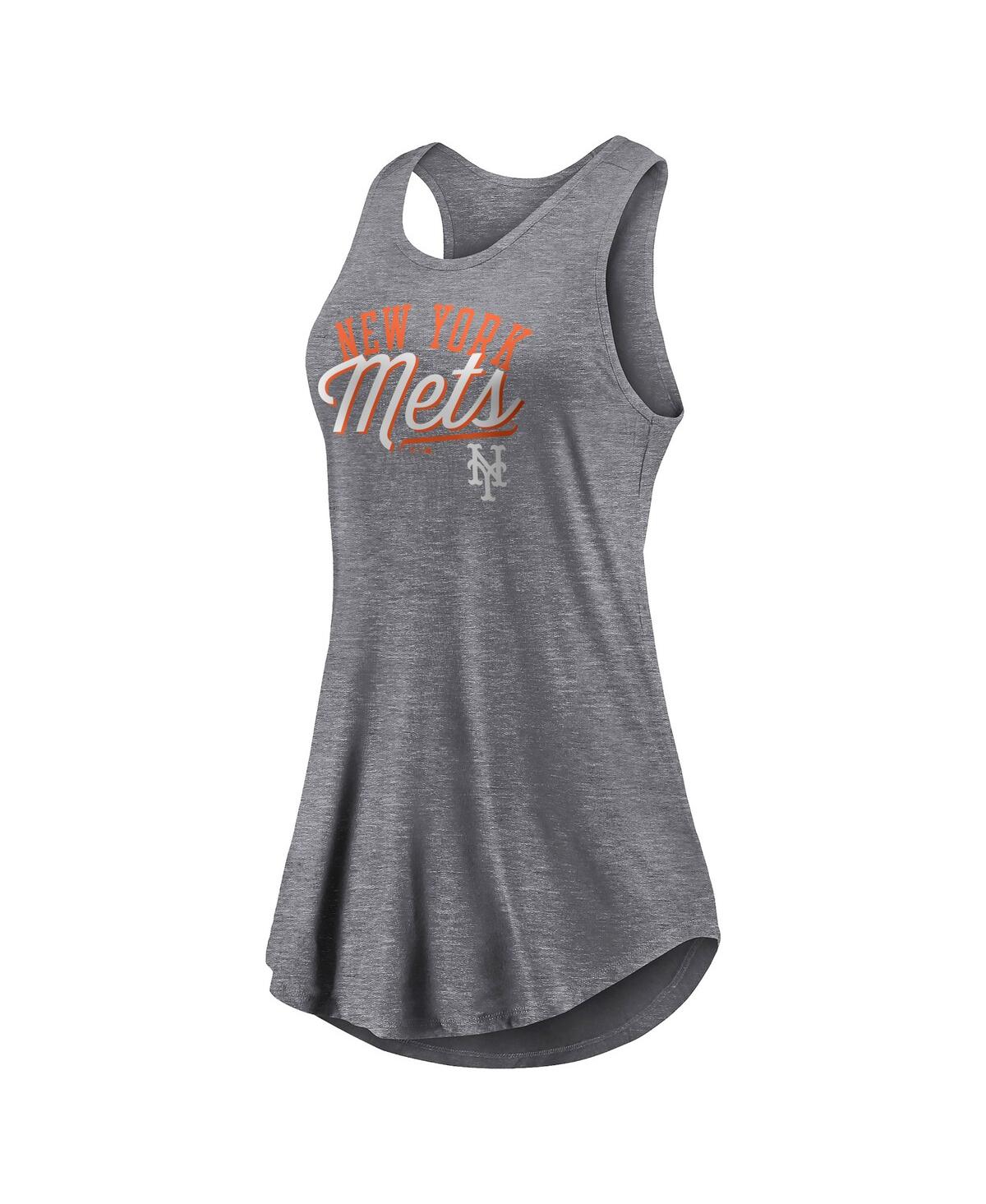 Fanatics Women's  Heather Gray New York Mets Simplicity Swing Racerback Scoop Neck Tank Top In Heather Gray