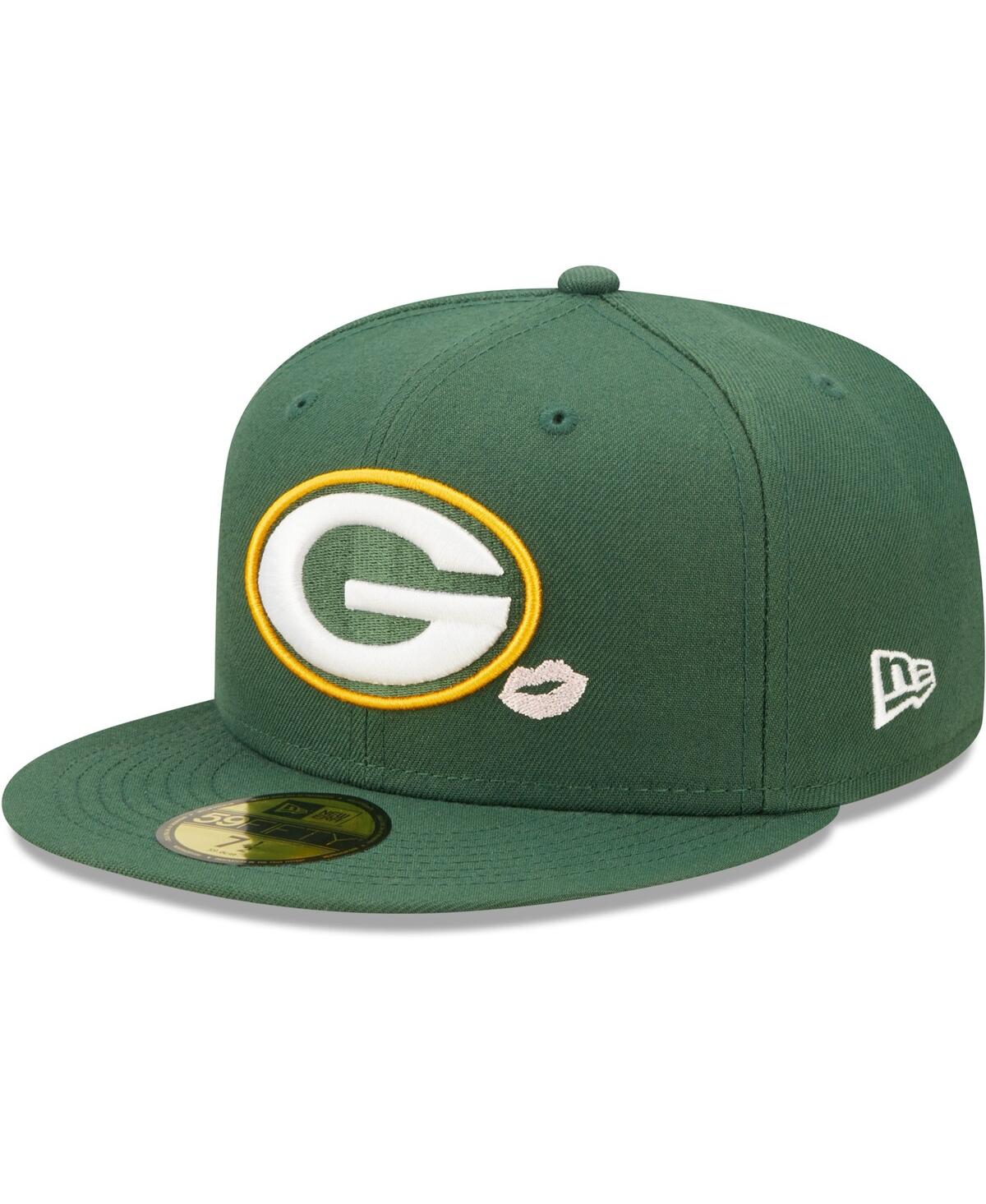 Shop New Era Men's  Green Green Bay Packers Lips 59fifty Fitted Hat
