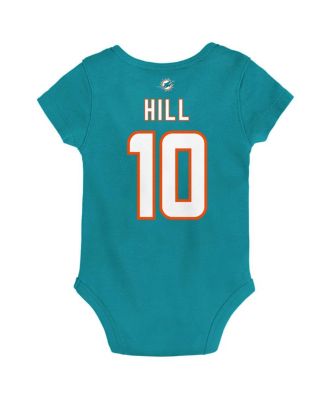 Newborn and Infant Navy Boys and Girls Tyreek Hill Aqua Miami Dolphins Mainliner Player Name and Number Bodysuit