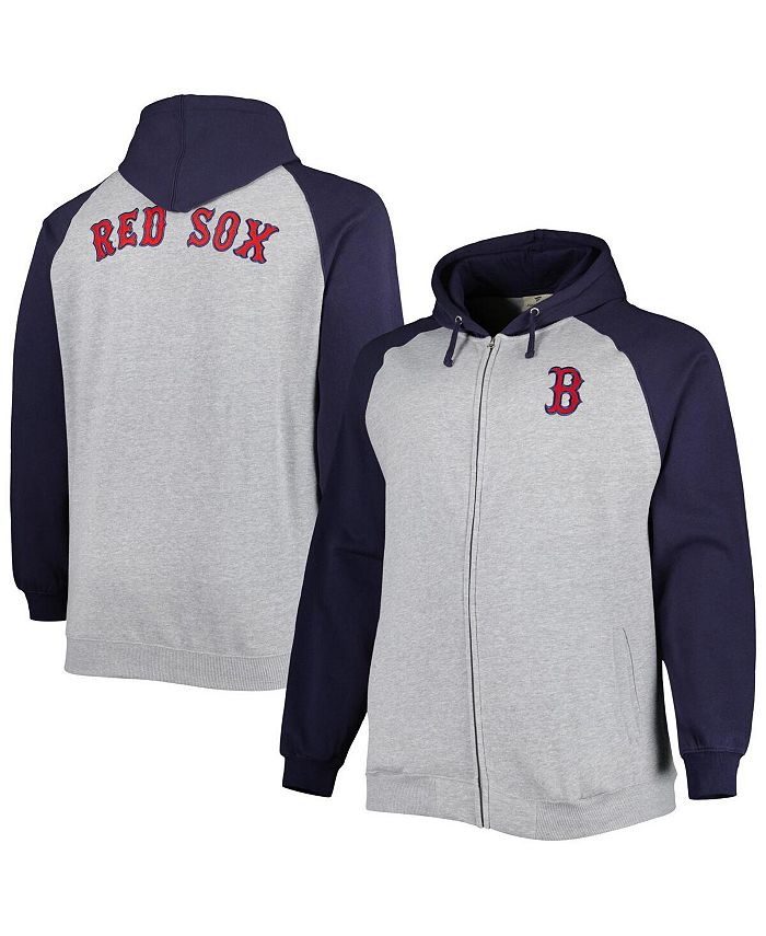 Profile Men's Heather Gray/Navy Boston Red Sox Big & Tall Raglan Hoodie Full-Zip Sweatshirt