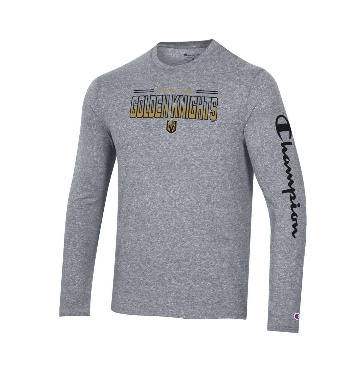 Мужская футболка Champion Heather Gray Vegas Golden Knights Tri-Blend Long Sleeve — фото 3