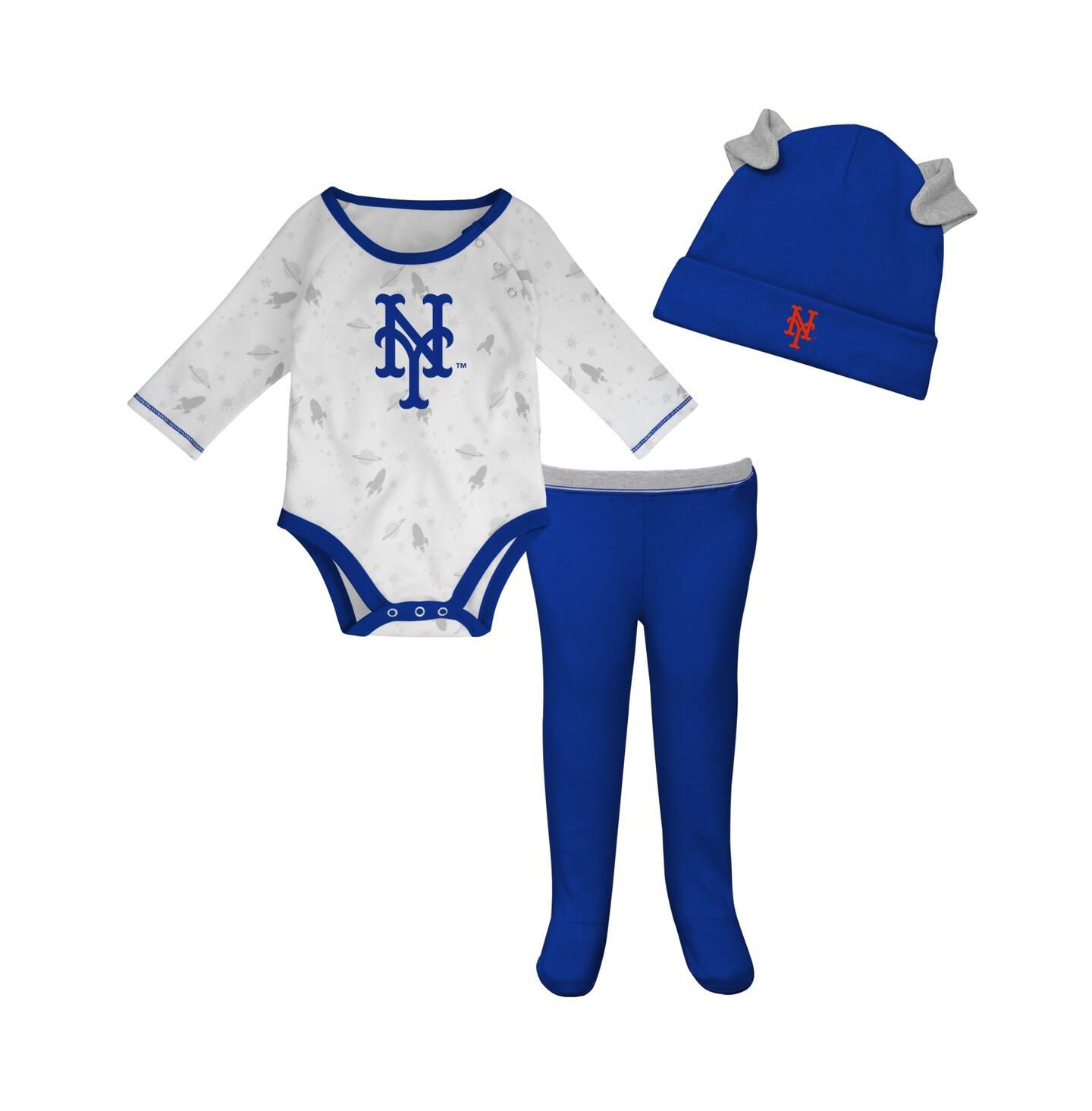 Комплект Outerstuff Royal, White New York Mets Dream Team Bodysuit Hat and Footed Pants Set для малышей — фото 4
