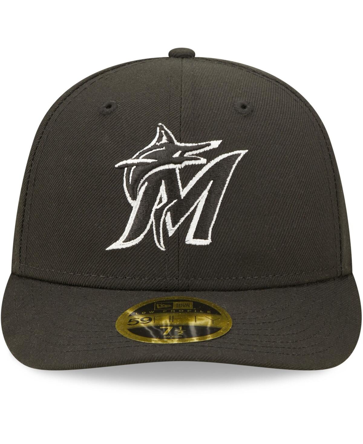 Shop New Era Men's  Miami Marlins Black And White Low Profile 59fifty Fitted Hat In Black,white