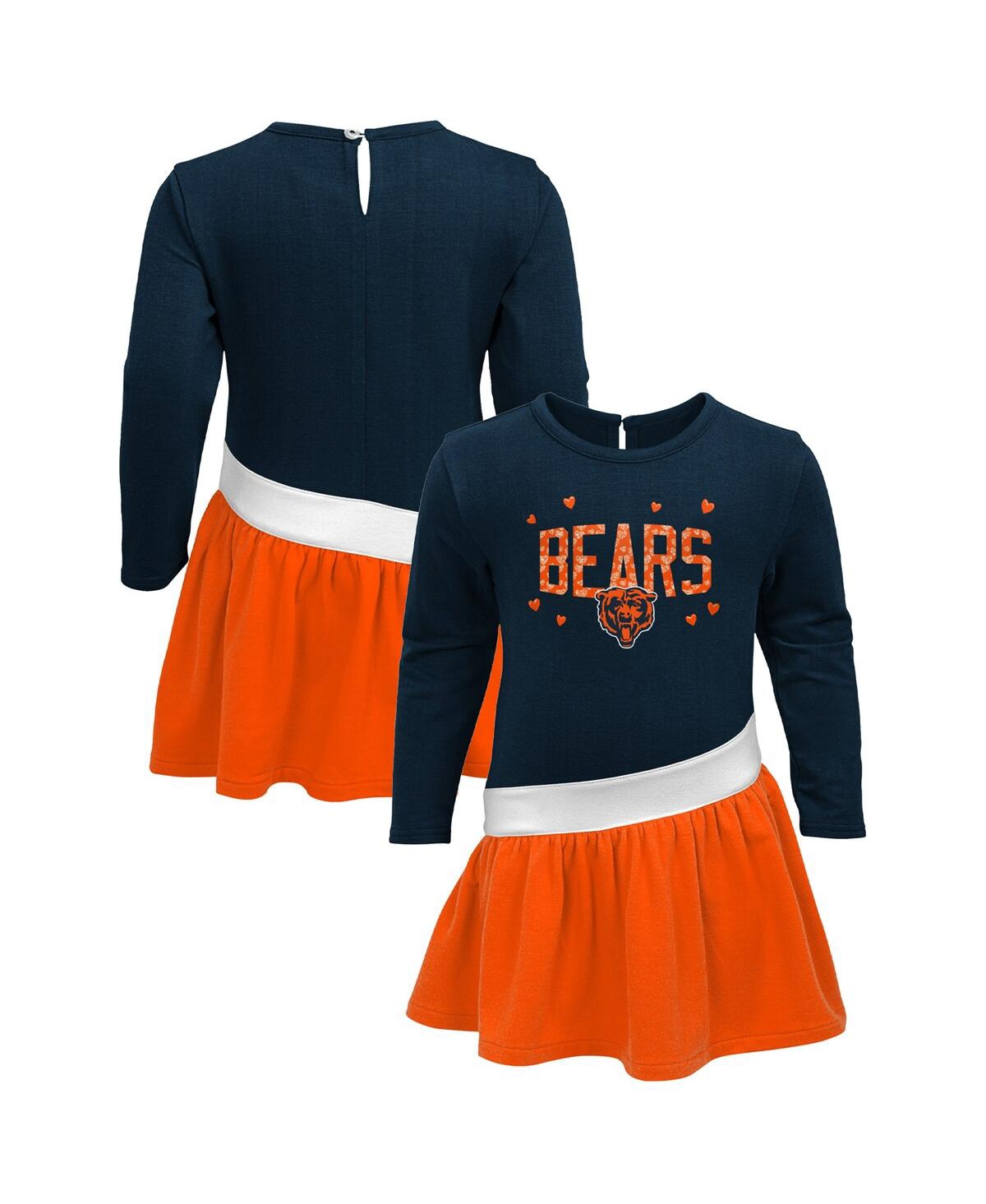 Shop Outerstuff Little Girls Navy, Orange Chicago Bears Heart To Heart Jersey Tri-blend Dress In Navy,orange