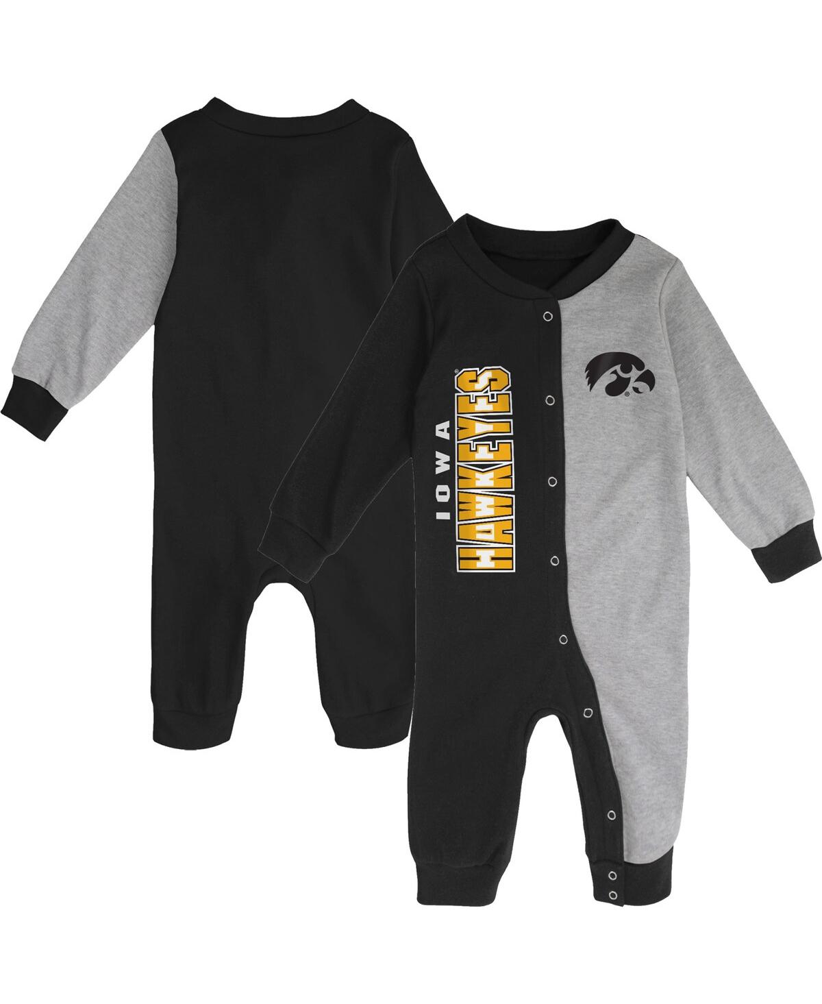Shop Outerstuff Infant Boys And Girls Black, Heather Gray Iowa Hawkeyes Halftime Two-tone Sleeper In Black,heather Gray