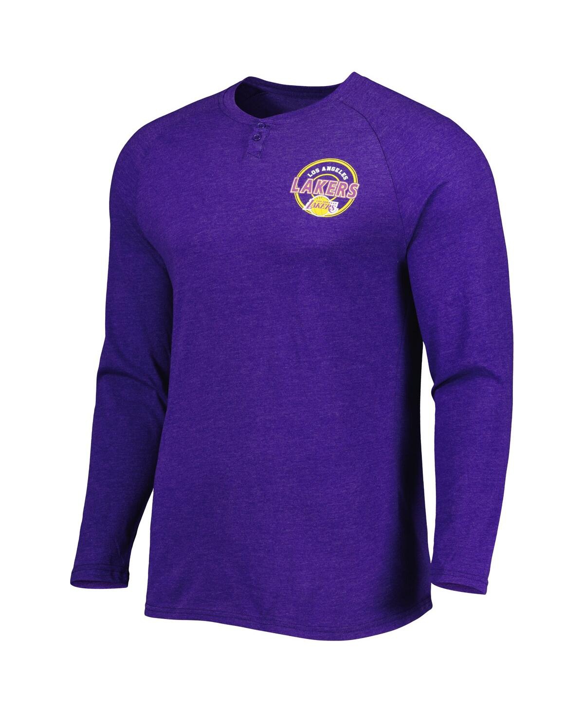 Shop Concepts Sport Men's  Heathered Purple Los Angeles Lakers Left Chest Henley Raglan Long Sleeve T-shir
