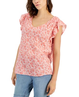 Style & Co - Women's Cotton Printed Flutter-Sleeve Top