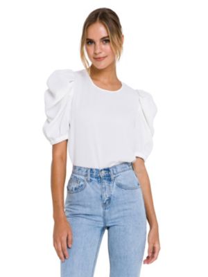 Women's Pleated Puff Sleeve Top