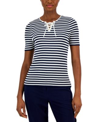 Tahari ASL - Women's Short-Sleeve Lace-Up Top