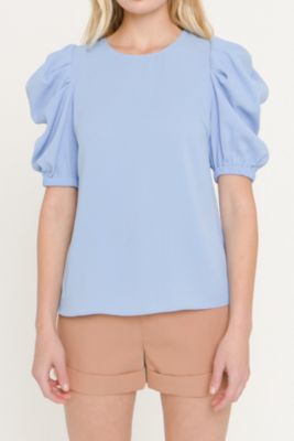 Women's Pleated Puff Sleeve Top