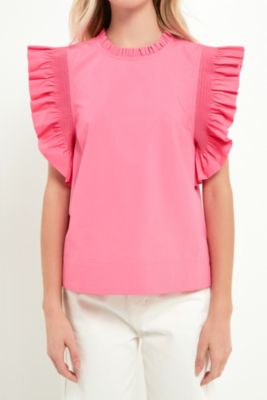 Women's Ruffle Sleeve Poplin Top