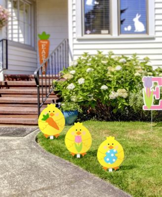 15" H Easter Wooden Chick Pick, Yard Stake, Set of 3