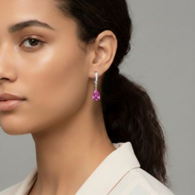 Dainty White Gold Plated Pear CZ Teardrop Lever Back Earrings