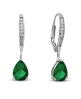 Genevive Elegant Sterling Silver Dangling Pear-Shaped Cubic Zirconia Earrings - Green