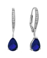 Genevive Elegant Sterling Silver Dangling Pear-Shaped Cubic Zirconia Earrings - Blue