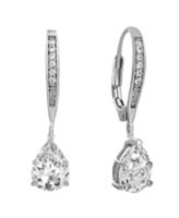 Genevive Elegant Sterling Silver Dangling Pear-Shaped Cubic Zirconia Earrings - White