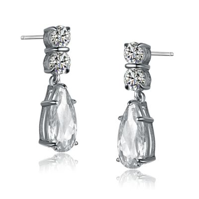 Sterling Silver Cubic Zirconia Long Narrow Teardrop Earrings
