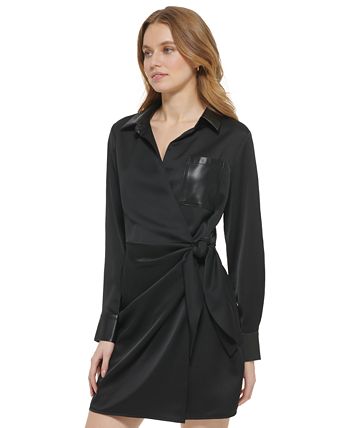 DKNY Women's Faux-Leather-Trimmed Side-Tie Dress & Reviews - Dresses ...