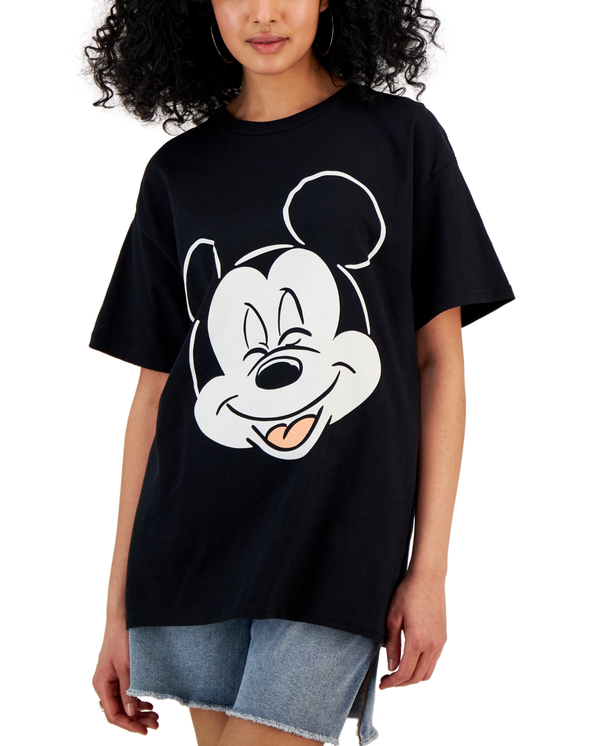 Juniors' Mickey Graphic Face T-Shirt - Black