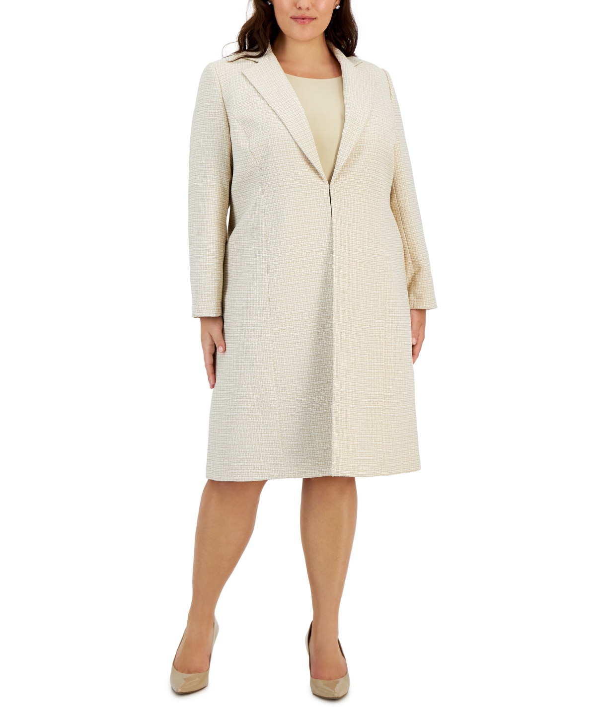 Le Suit Plus Size Tweed Notch-Collar Topper & Sheath Dress