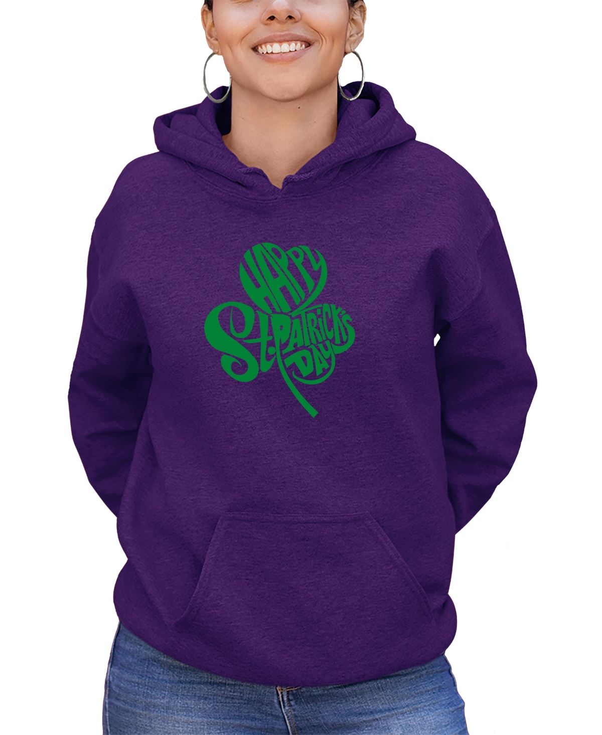 La Pop Art Women's St. Patrick's Day Shamrock Word Art Hooded Sweatshirt