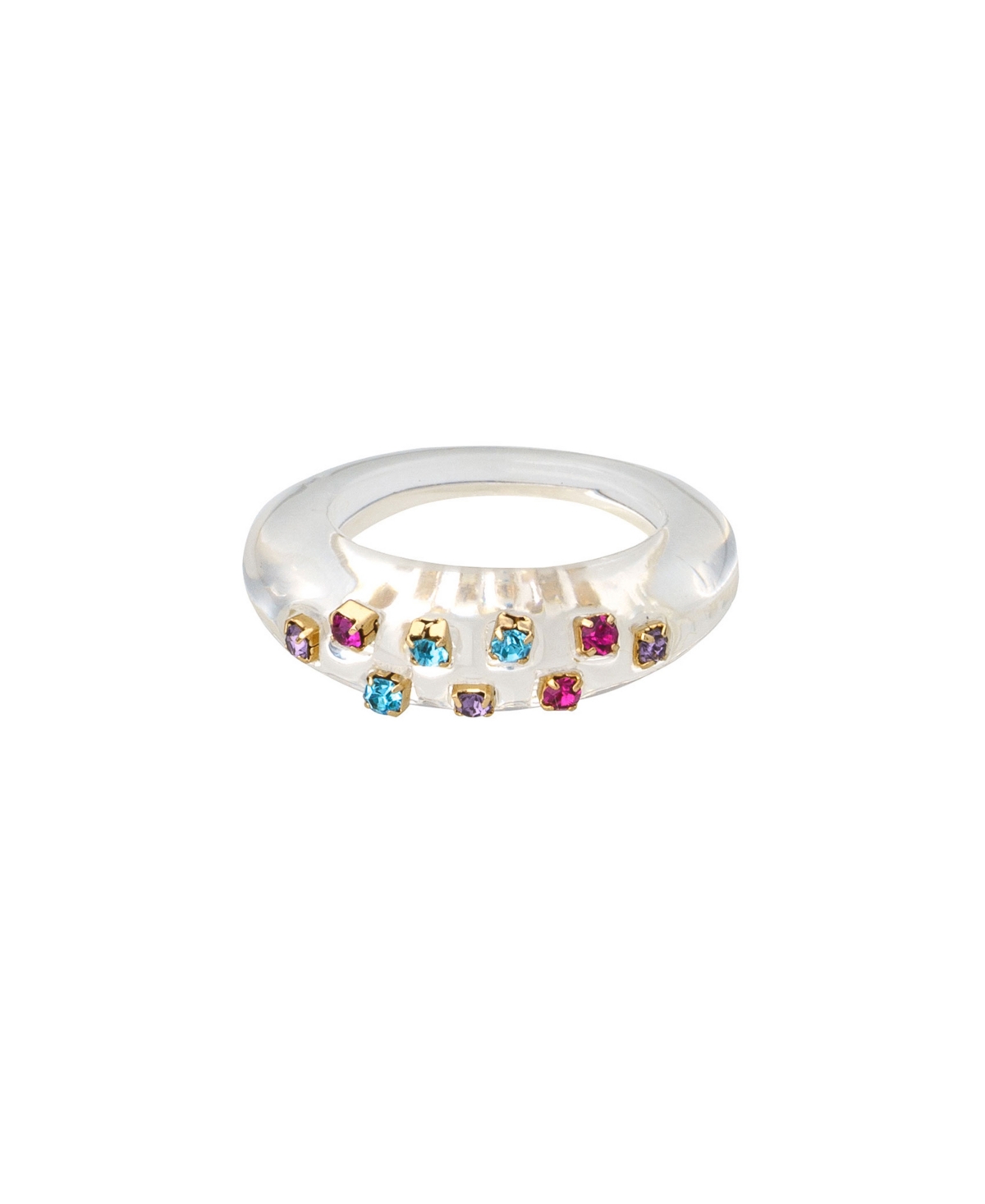 Ettika Crowd Pleaser 18k Gold Plated White Resin Ring With Multi Colored Rhinestones