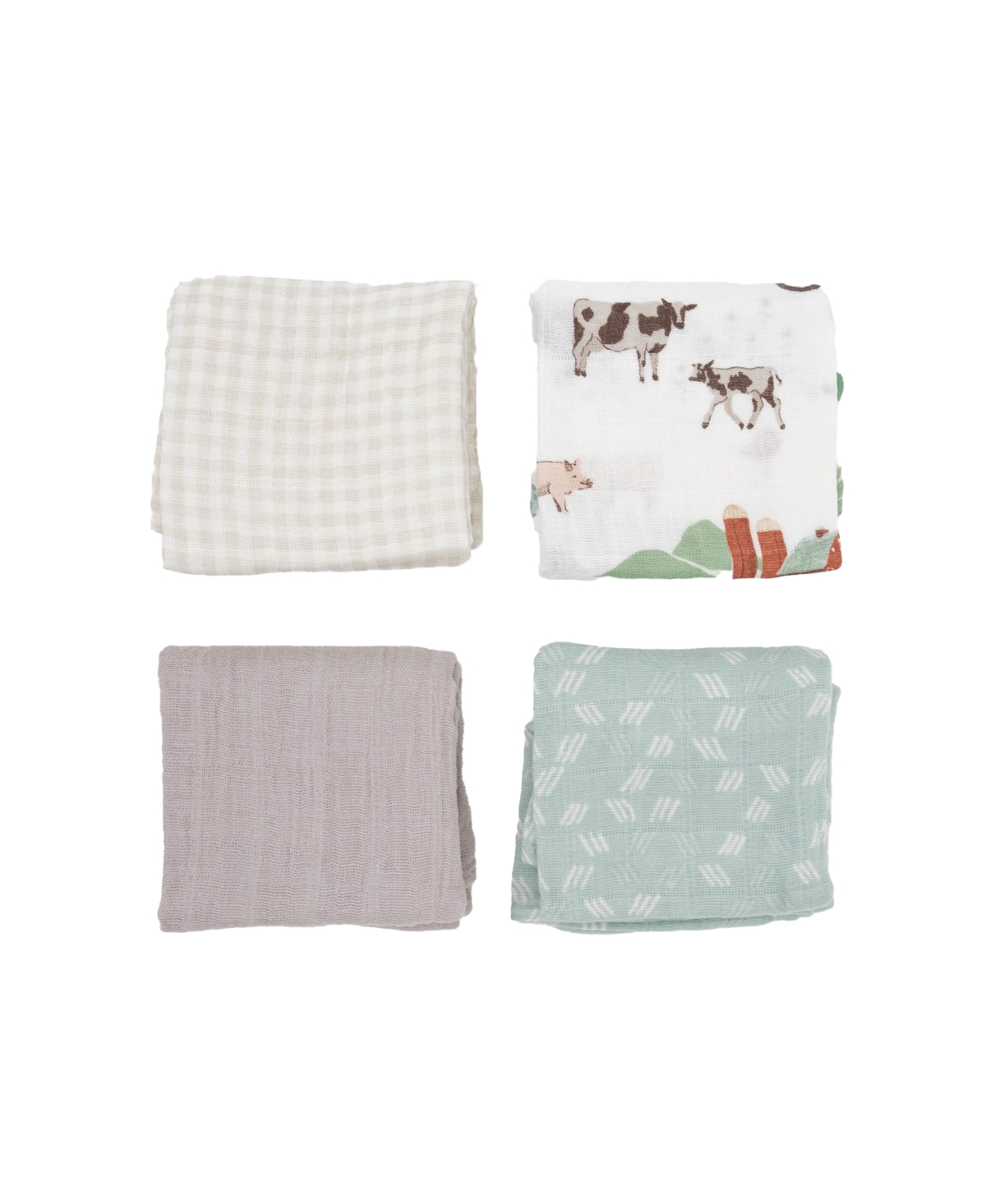 Little Unicorn Baby Girls And Baby Boys Cotton Muslin Baby Squares, Pack Of 4 In Farmyard