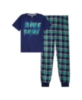 Max & Olivia Big Boys Short Sleeves Top and Plaid Jogger Pants, 2 Piece Set - Navy