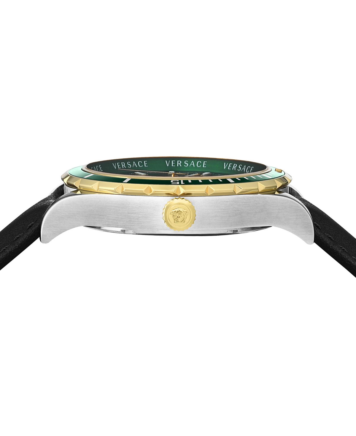 Shop Versace Men's Swiss Hellenyium Black Leather Strap Watch 42mm In Stainless Steel