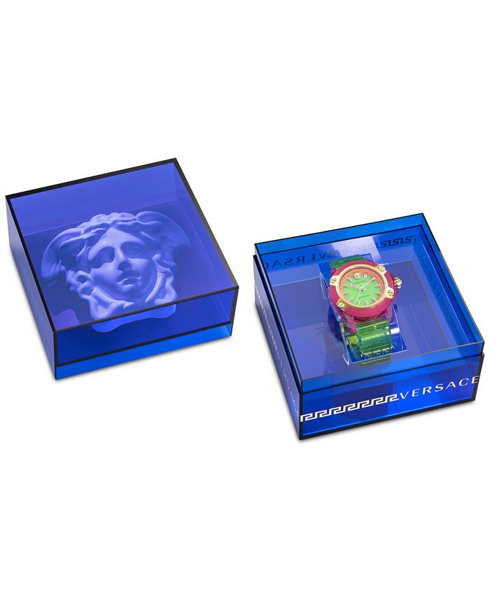 Versace Men's Swiss Icon Active Green Silicone Strap Watch 42mm - Macy's