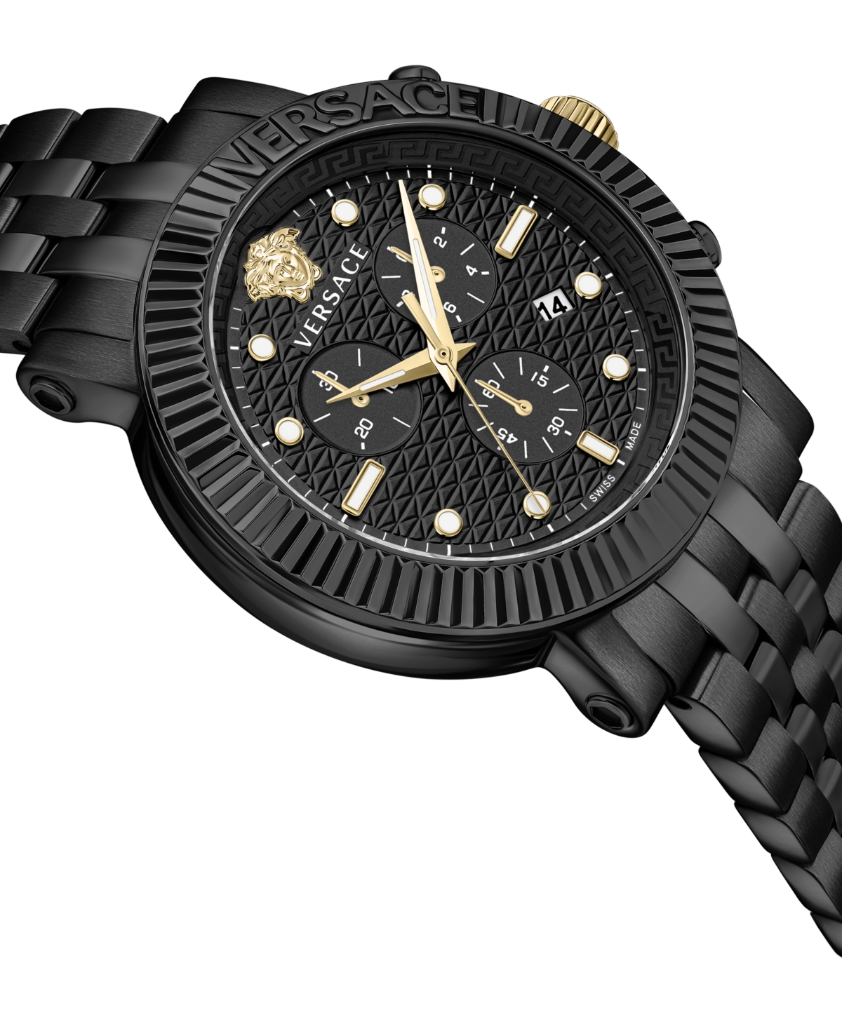 Shop Versace Men's Swiss Chronograph V-chrono Black Ion Plated Bracelet Watch 45mm In Ip Black