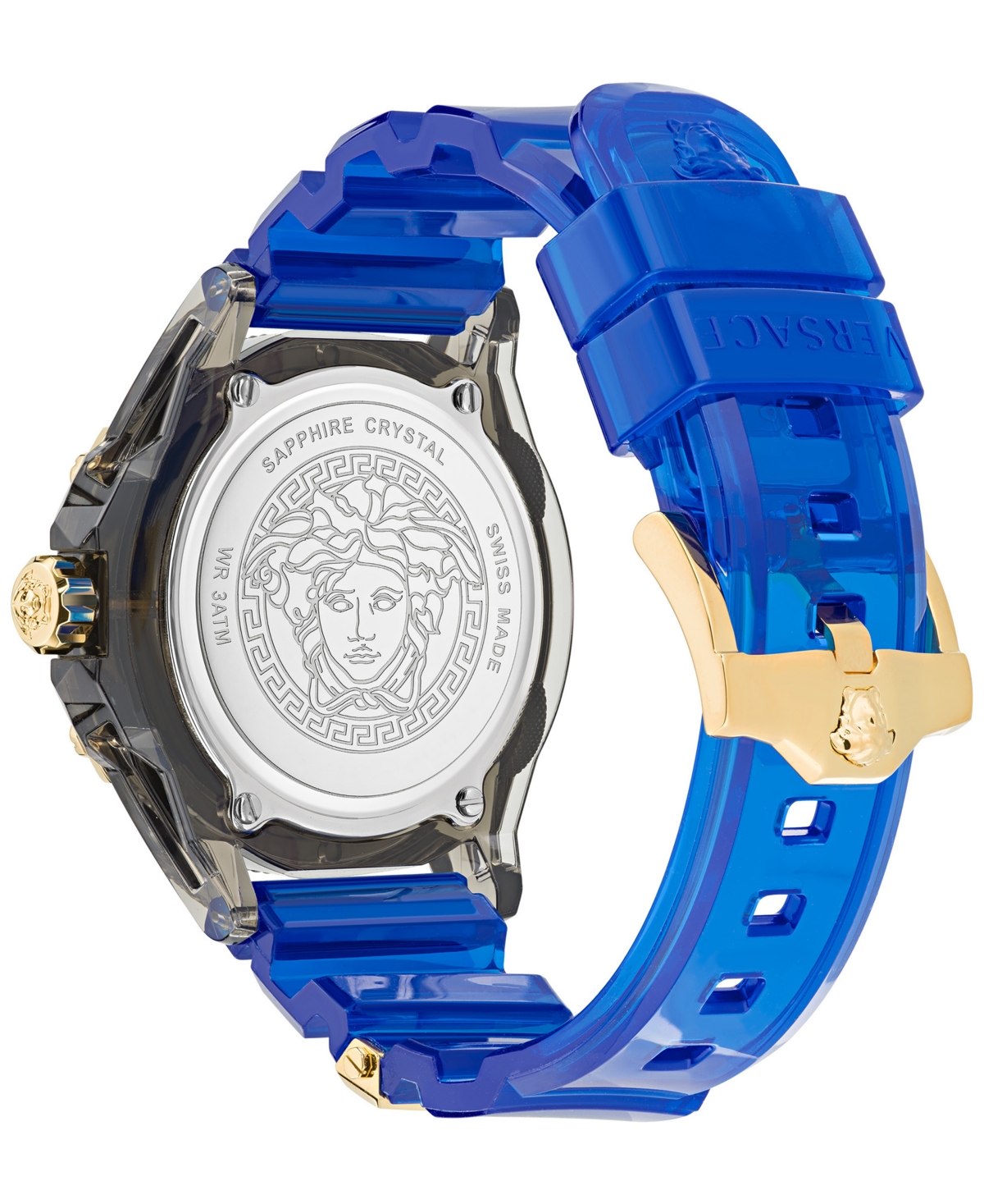 Shop Versace Men's Swiss Icon Active Blue Silicone Strap Watch 42mm In Transparent Black